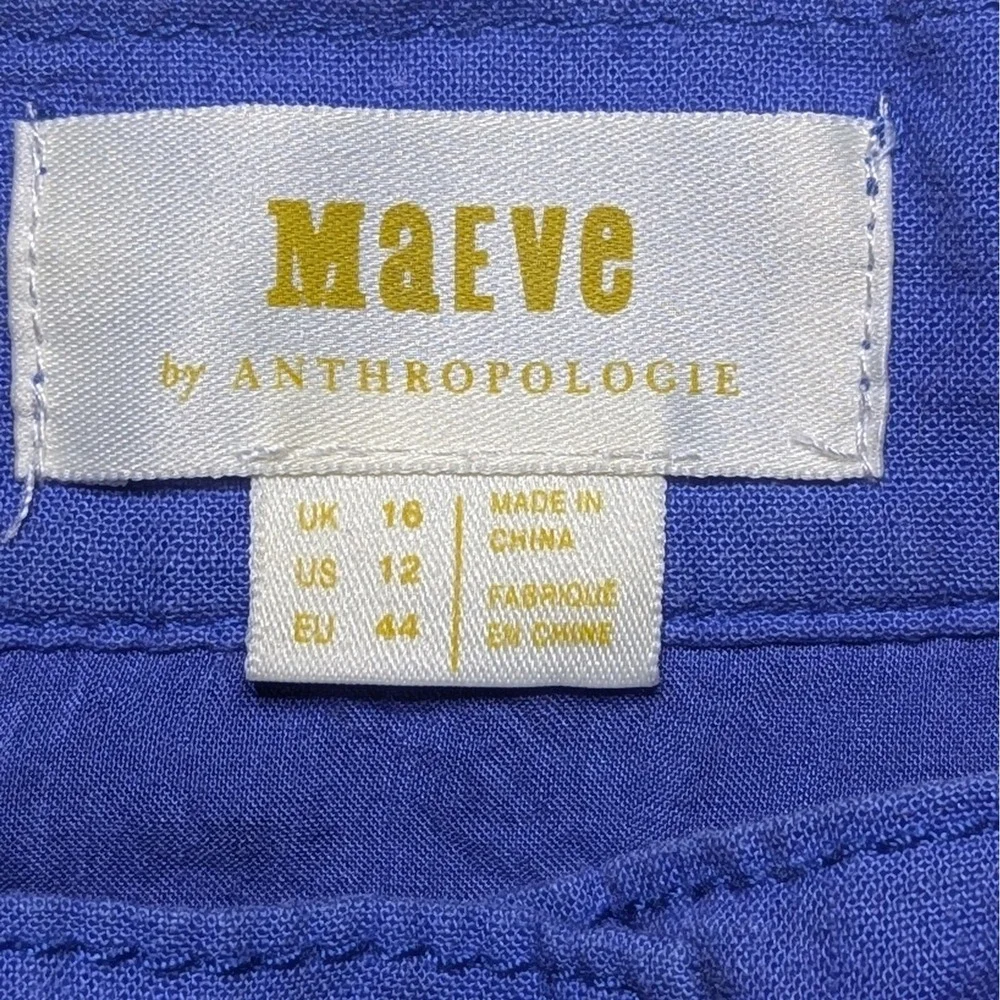 Maeve Anthropologie Blue Linen Blend Button‎ Front Tie Waist Midi Skirt Size 12